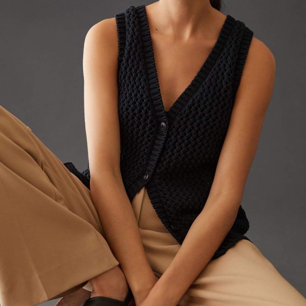 Anthropologie Maeve "Tammie Jo" Mesh Black Vest - S